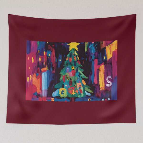 Item preview, Vibrant Christmas Tree - Colorful Ornaments and Glowing Star Amidst Festive Brush Strokes AI Generated Abstract Art designed and sold by OlfactoART Studio.