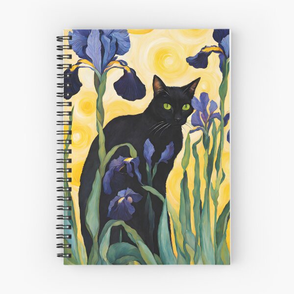Item preview, Black Cat with Blue Flowers in Swirling Background designed and sold by RetroPop23.