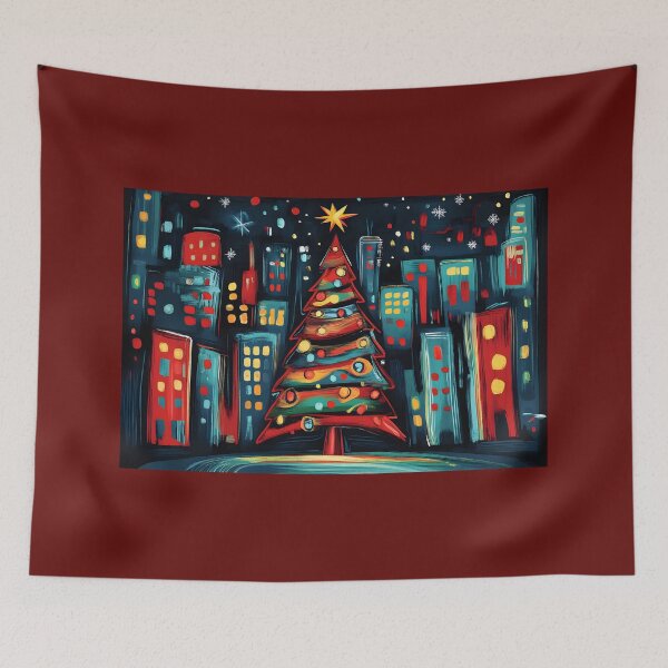 Item preview, Generative AI Festive Christmas Tree in the City - Colorful Ornaments and Starry Night Sky designed and sold by OlfactoART Studio.