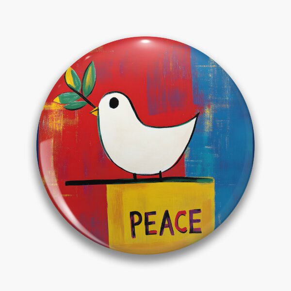 Item preview, Minimal Digital AI Art of a White Dove with Olive Branch on Peace Block with Bold Red and Blue Background designed and sold by OlfactoART Studio.
