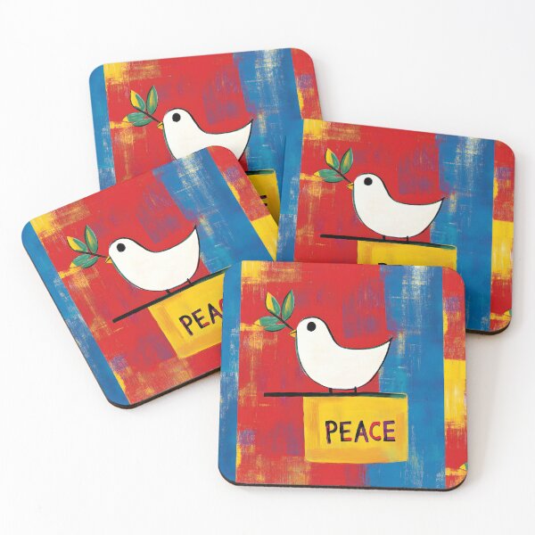 Item preview, Minimal Digital AI Art of a White Dove with Olive Branch on Peace Block with Bold Red and Blue Background designed and sold by OlfactoART Studio.
