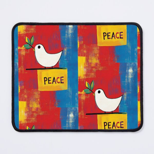 Item preview, Minimal Digital AI Art of a White Dove with Olive Branch on Peace Block with Bold Red and Blue Background designed and sold by OlfactoART Studio.