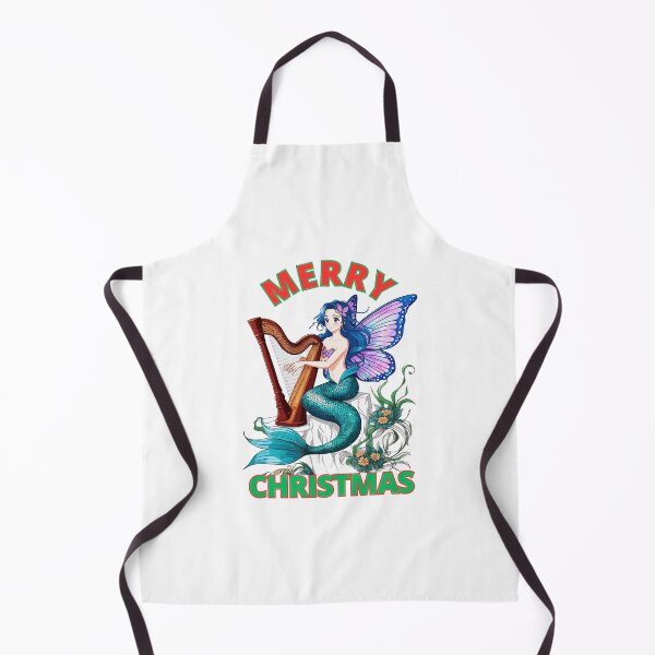 Item preview, Merry Christmas Mermaid with butterfly wings playing a harp. designed and sold by RoseAIArtRhythm.