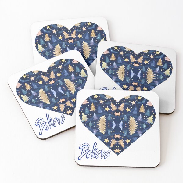Item preview, Believe. I love Christmas. Heart with Christmas tree pattern in sand and blue designed and sold by FreeSoulLab.