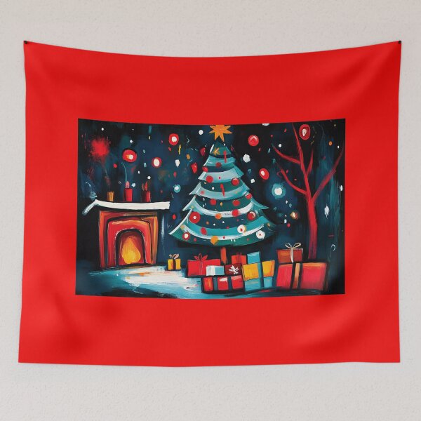 Item preview, Cozy Christmas Charm - Decorated Tree, Wrapped Gifts, and Warm Fireplace Glow Digital AI Art designed and sold by OlfactoART Studio.