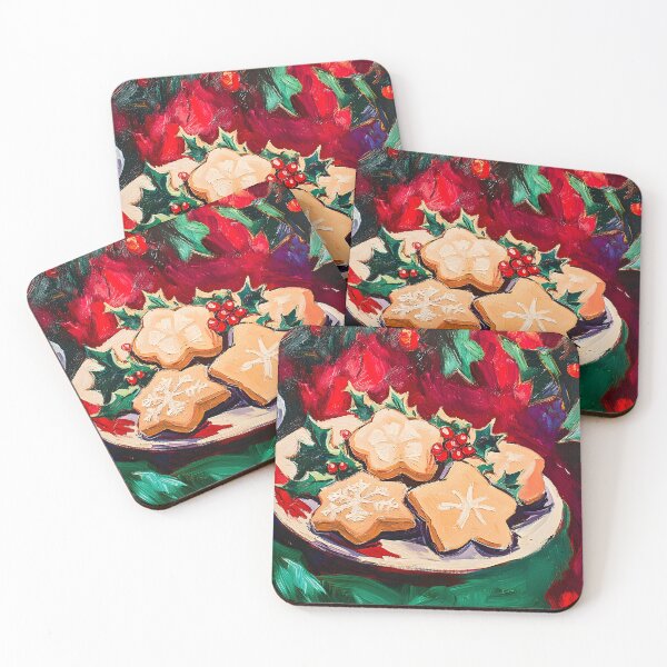 Item preview, The Art of Baking- Merry Christmas, Joyeux Noël: Star-Shaped Christmas Cookies with Holly and Berries on a Festive Plate designed and sold by OlfactoART Studio.