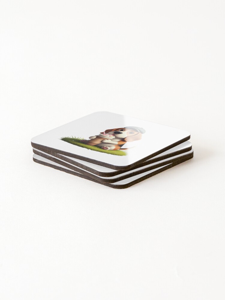 Thumbnail 4 of 5, Coasters (Set of 4), Coffee Calm with Beagle designed and sold by ClassiCarCreate.