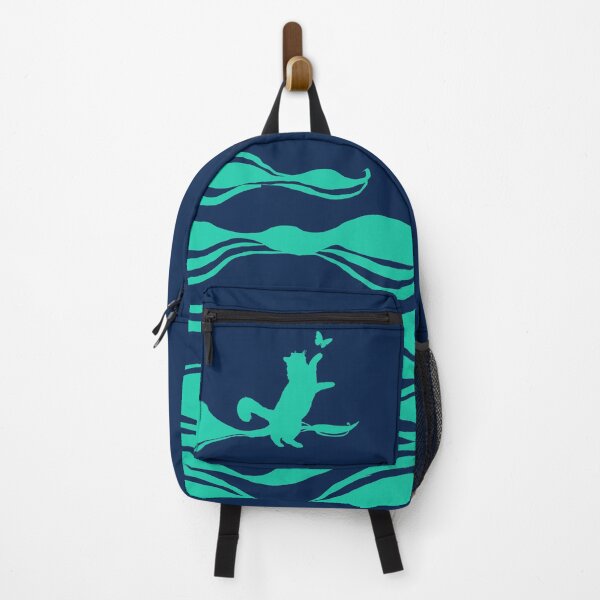 Item preview, Minimal Cute Cat Catching a Butterfly (blue-green and navy) designed and sold by Kataverse.