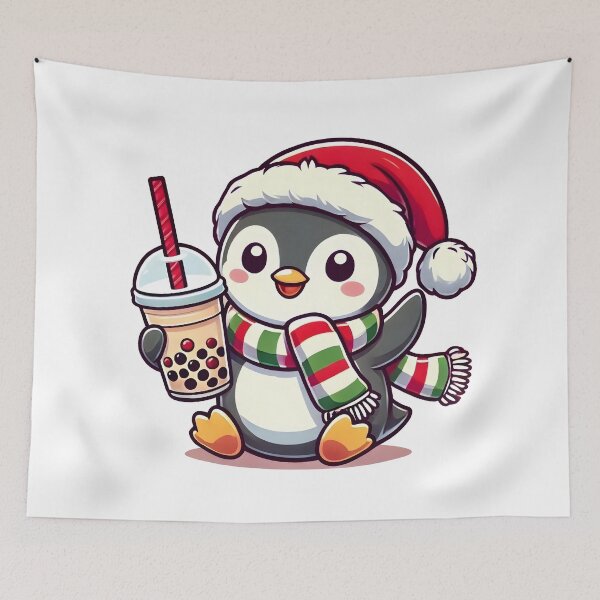 Item preview, Festive Penguin Sipping Holiday Cheer - Boba Edition! designed and sold by CyberPeakZ.
