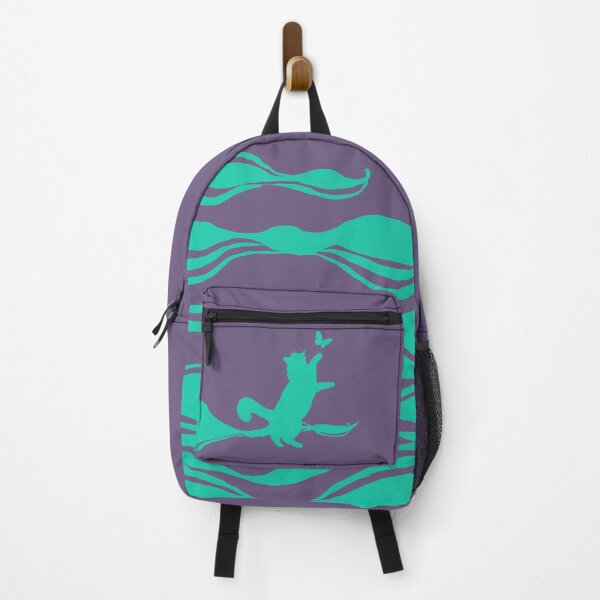 Item preview, Minimal Cute Cat Catching a Butterfly (blue-green and purple) designed and sold by Kataverse.