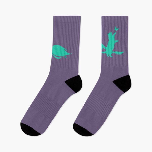 Item preview, Minimal Cute Cat Catching a Butterfly (blue-green and purple) designed and sold by Kataverse.