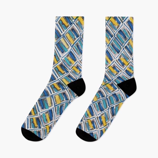 Item preview, Geometric handmade ink watercolor blue yellow designed and sold by Alessandro Remo Mazzoni Remotextiles.