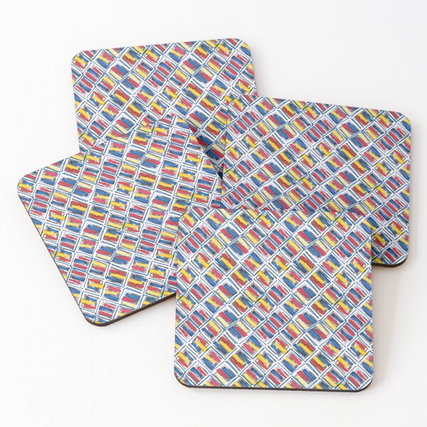 Item preview,  Geometric handmade ink watercolor blue yellow red primary colors designed and sold by Alessandro Remo Mazzoni Remotextiles.