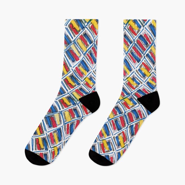 Item preview,  Geometric handmade ink watercolor blue yellow red primary colors designed and sold by Alessandro Remo Mazzoni Remotextiles.