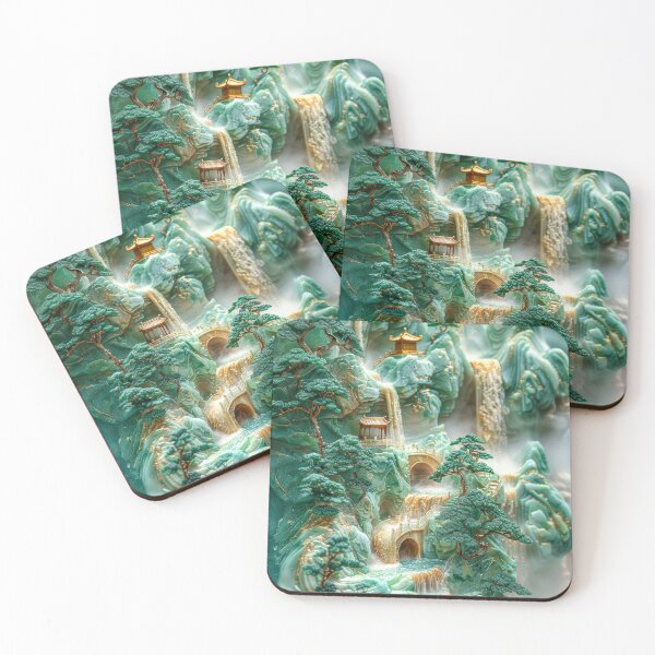 Item preview, Chinese landscape jade carving with pavilions  the mountains designed and sold by MargaretWiktor.