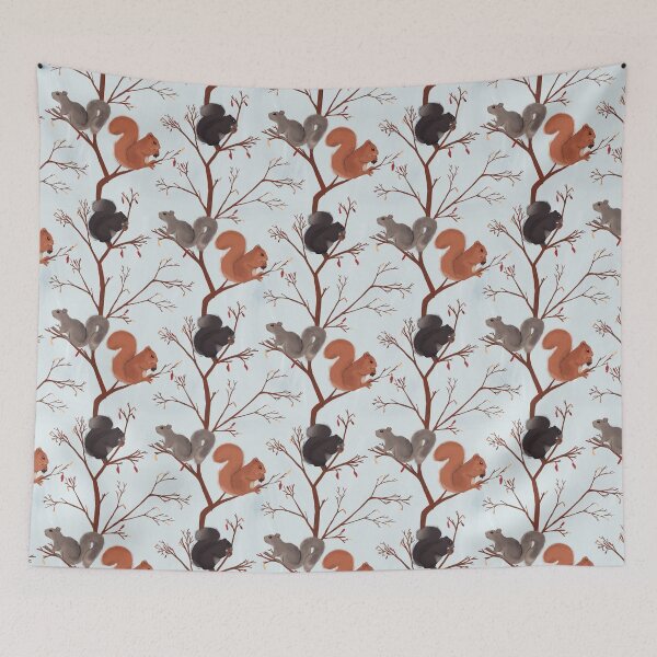 Item preview, Autumn Squirrels, blue sky designed and sold by SketchyHeart.