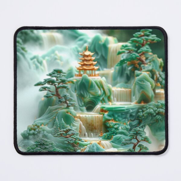 Item preview, Chinese landscape jade carving with pavilions the mountains designed and sold by MargaretWiktor.