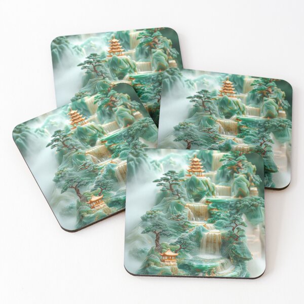 Item preview, Chinese landscape jade carving with pavilions  the mountains designed and sold by MargaretWiktor.