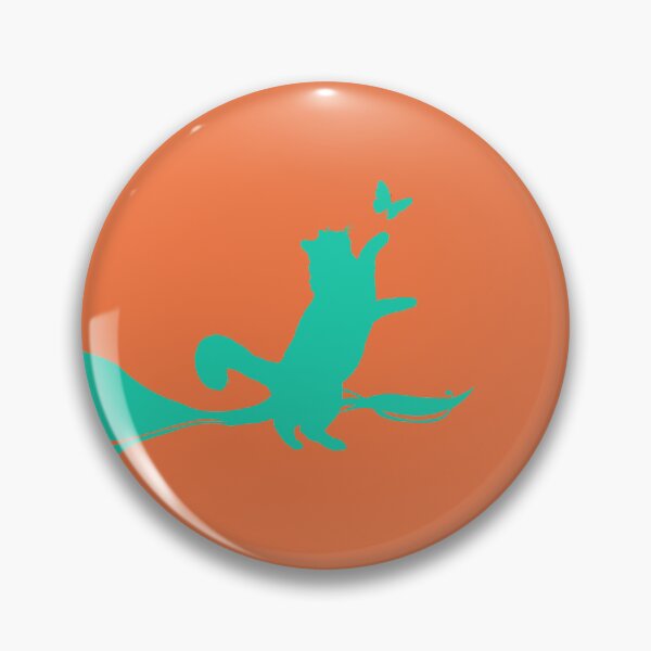Item preview, Minimal Cute Cat Catching a Butterfly (blue-green and orange) designed and sold by Kataverse.