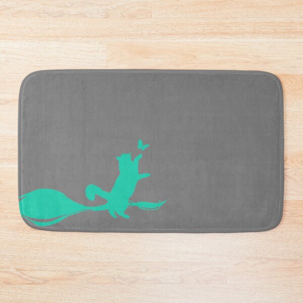 Item preview, Minimal Cute Cat Catching a Butterfly (blue-green and grey) designed and sold by Kataverse.