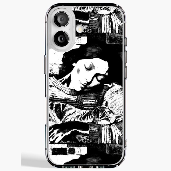 Me and Cat Sleeping in Winter Monochrome Art by iServalan for Tale Teller Club iPhone Soft Case