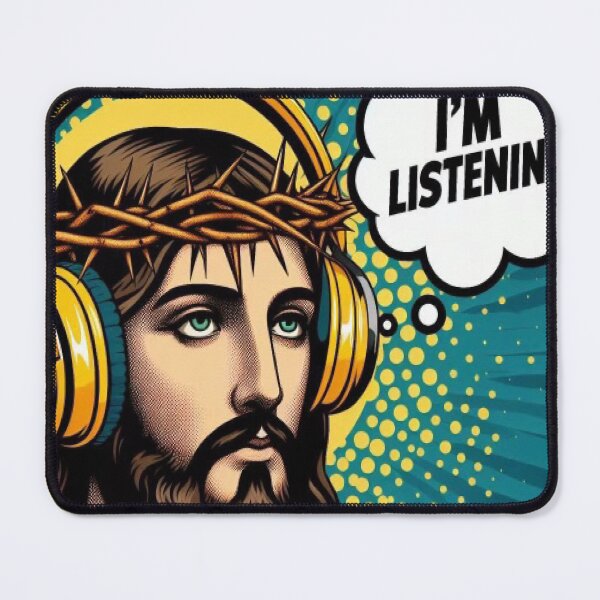 Item preview, Jesus "I'm Listening" with DJ Headphones  designed and sold by tshirtart2024.