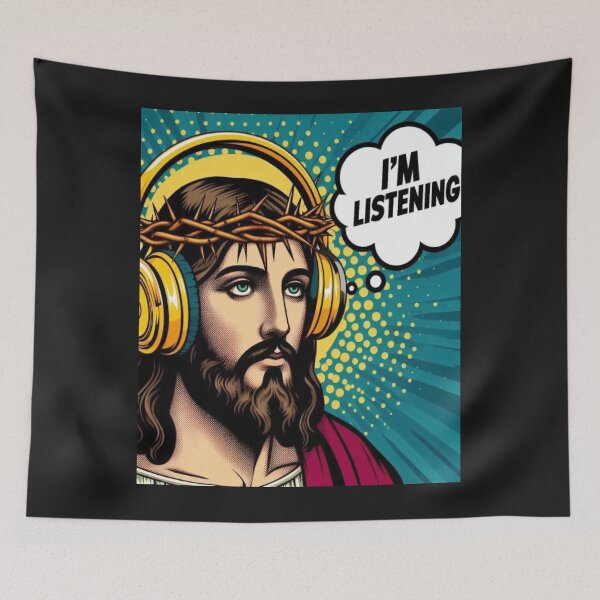 Item preview, Jesus "I'm Listening" with DJ Headphones  designed and sold by tshirtart2024.