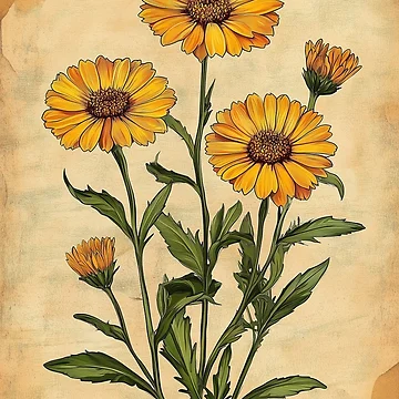 Artwork thumbnail, Botanical Calendula by dabblerscorner