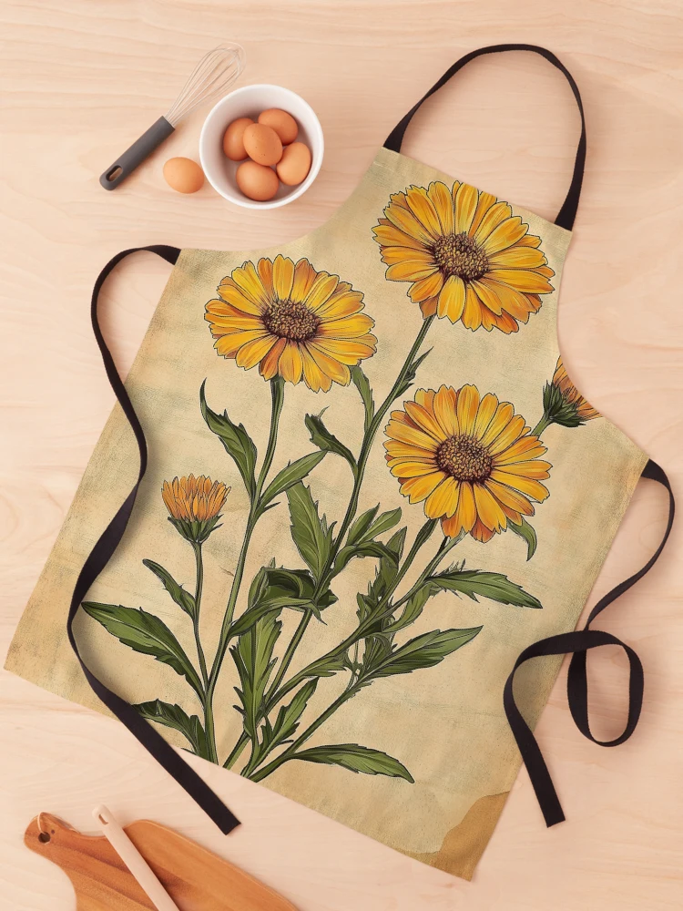 Thumbnail 1 of 6, Apron, Botanical Calendula designed and sold by dabblerscorner.