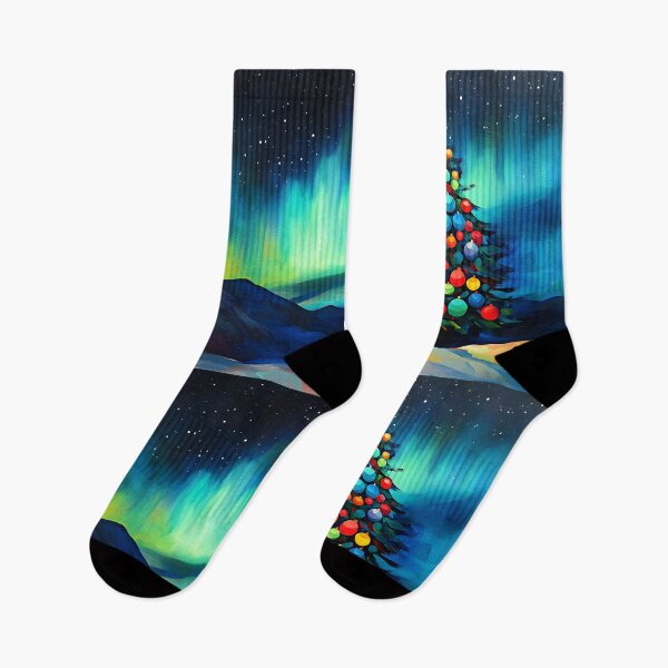 Item preview, Northern Lights Christmas - Decorated Tree and Starry Sky Beneath the Vibrant Aurora Borealis Generative AI designed and sold by OlfactoART Studio.