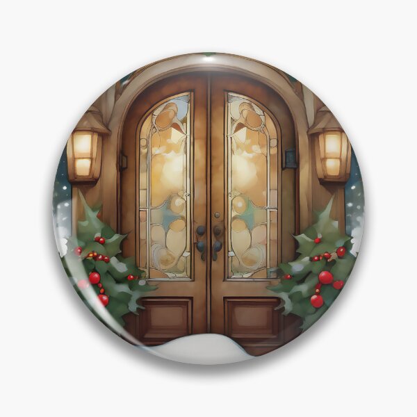 Item preview, Cozy Christmas Door – Painted Holiday Illustration with Holly & Snow designed and sold by gamgees.