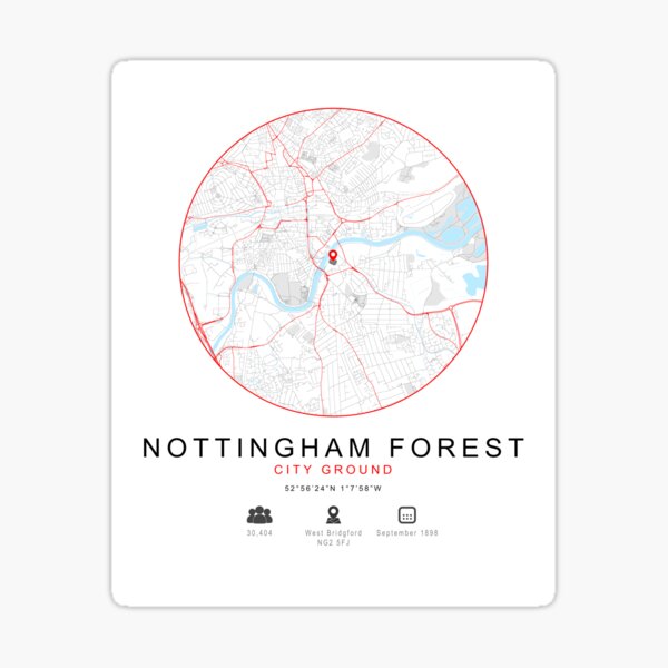 Item preview, Impresión del mapa de la ciudad: sede histórica del Nottingham Forest FC designed and sold by HNRYdesign.