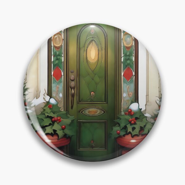 Item preview, Green Christmas Door with Holly, Snowy Steps, and Stained Glass Window designed and sold by gamgees.