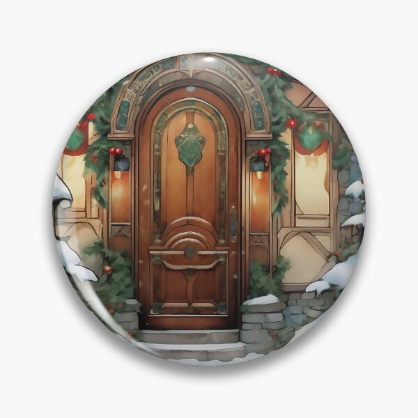Item preview, Tudor Christmas House with Decorated Door and Snowy Fir Trees designed and sold by gamgees.