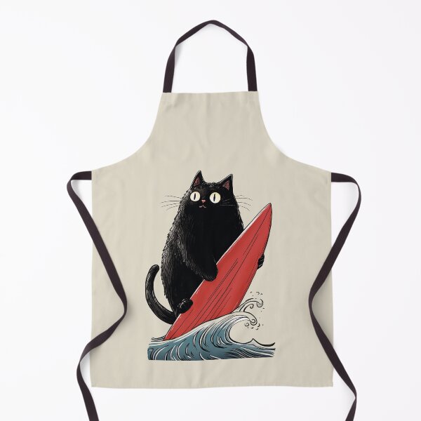 Item preview, Black Cat Surfer with Red Board in Waves designed and sold by OrenjiArtShop.