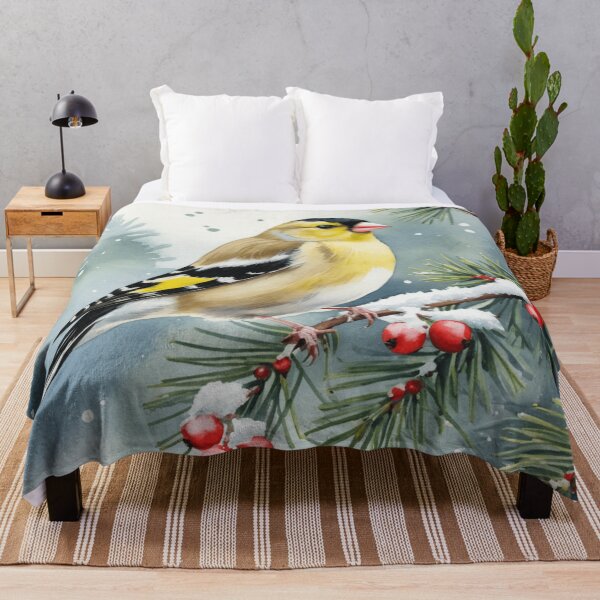 Item preview, Goldfinch on Snowy Pine Branch with Berries designed and sold by WaterBirdArt.