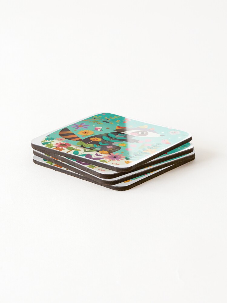 Thumbnail 4 of 5, Coasters (Set of 4), Giggle Garden - Raccoon Romp designed and sold by EvansCreative.