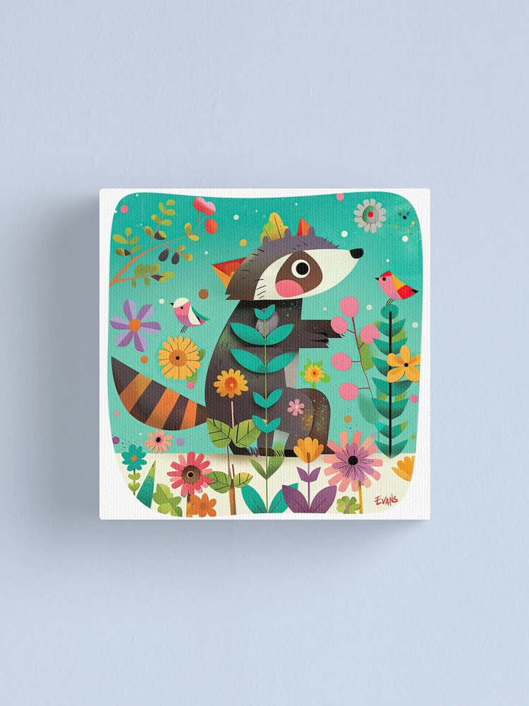 Thumbnail 1 of 3, Canvas Print, Giggle Garden - Raccoon Romp designed and sold by EvansCreative.