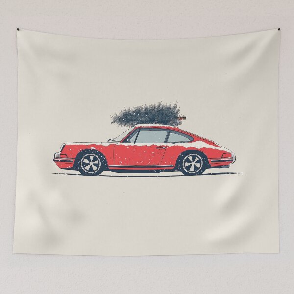 Item preview, Vintage red Porsche 911 964 Christmas Tree illustration designed and sold by blackdogshop.