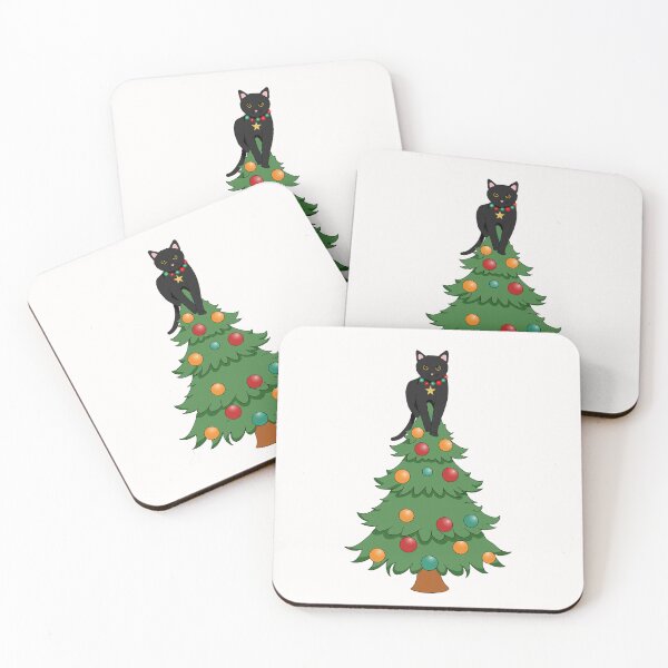 Item preview,  Black Cat Tangled up in Christmas Tree Lights Climbing a 5ree.  designed and sold by GarritasDesigns.