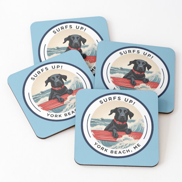 Item preview, “Surf’s Up, Dawg! Cute Black Lab Dog v4 - York Beach, ME - Nubble-Cape Neddick designed and sold by SAMJA-Art.