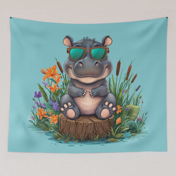 Item preview, CUTE LITTLE HIPPO PERCHED ON A TREE STUMP designed and sold by WendyMaree.