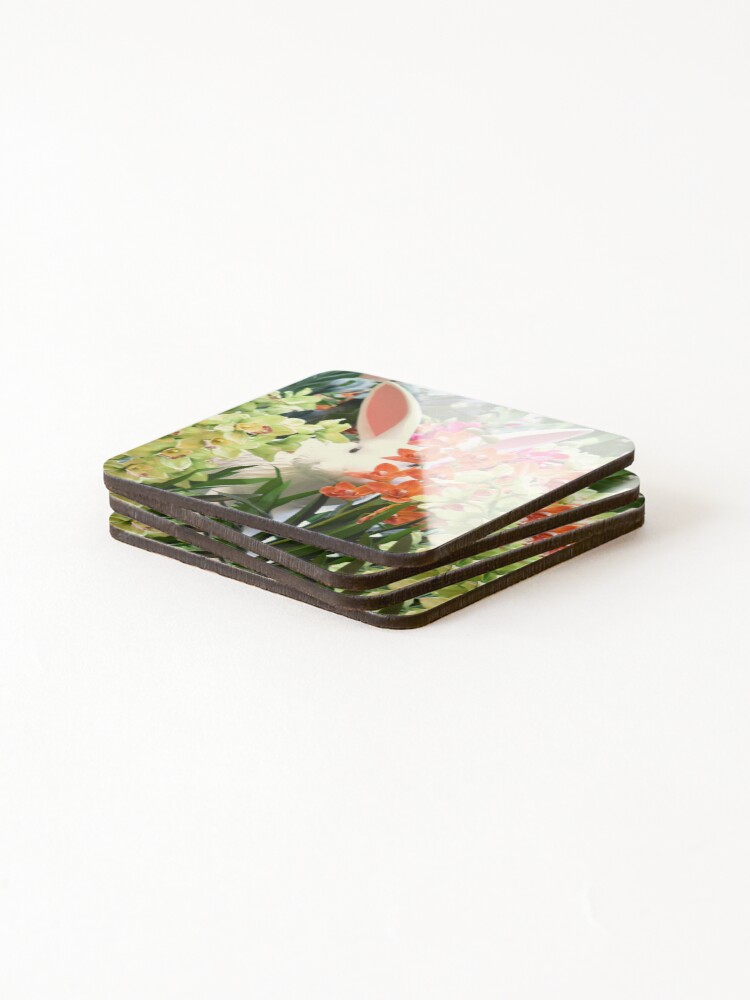 Thumbnail 4 of 5, Coasters (Set of 4), Orchid Rabbit 10: Cropped designed and sold by MangoSeeds.