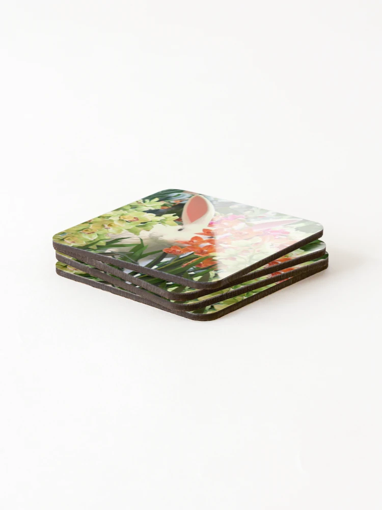 Thumbnail 4 of 5, Coasters (Set of 4), Orchid Rabbit 10: Cropped designed and sold by MangoSeeds.