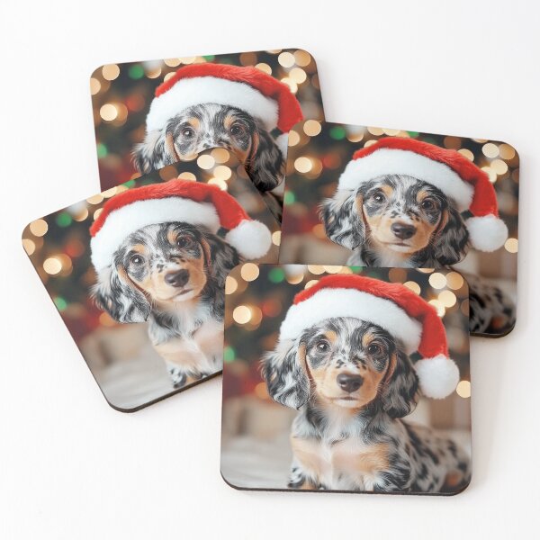 Item preview, A dapple dachshund catching Santa in the act. designed and sold by DigiCre8.
