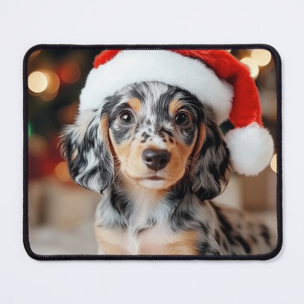 Item preview, A dapple dachshund catching Santa in the act. designed and sold by DigiCre8.