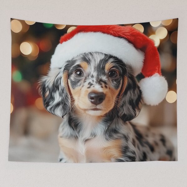 Item preview, A dapple dachshund catching Santa in the act. designed and sold by DigiCre8.