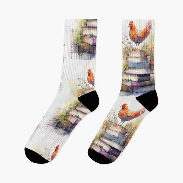 Item preview, Farm decor, farmhouse art, chicken painting,  farm animal, watercolor painting,  floral, bookish, stack of books designed and sold by navitalidesign.