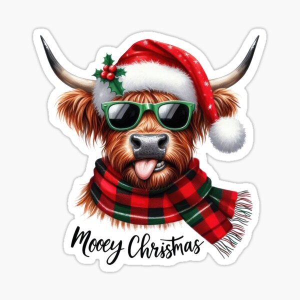 Mooey Christmas Cow Highland Cattle Sticker