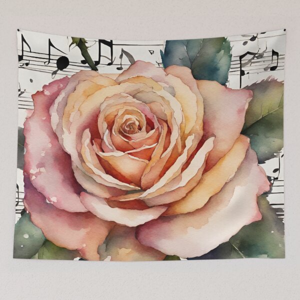 Artikelvorschau, Rosa Rose Blume Musiknoten Aquarell entworfen und verkauft von Tammy Marie Russell.